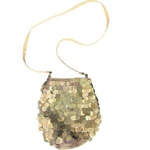 y2k- Metal Bronze Fish Scale Crossbody Bucket Bag- metallic some wear overall